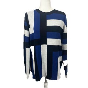 Jones New York Size Large Jacquard Geometric Colorblock Crewneck Sweater